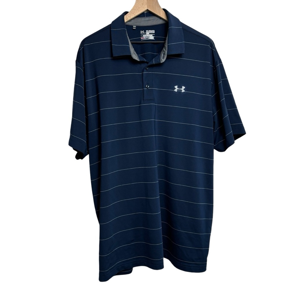 Under Armour Men’s Golf Heat gear‎ Polo - 2XL. Navy with stripes